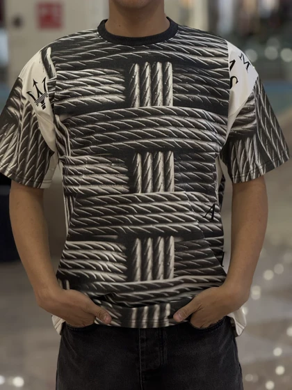 تیشرت سه بعدی لش پارچه ماکان طرح طناب-کرم