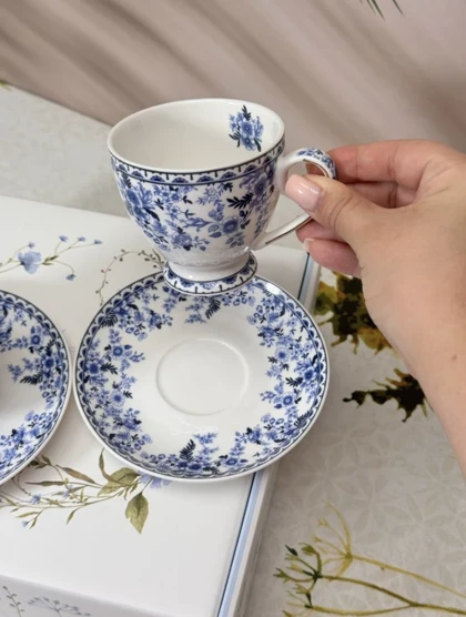 سرویس چای و قهوه خوری 6 تایی گل آبی