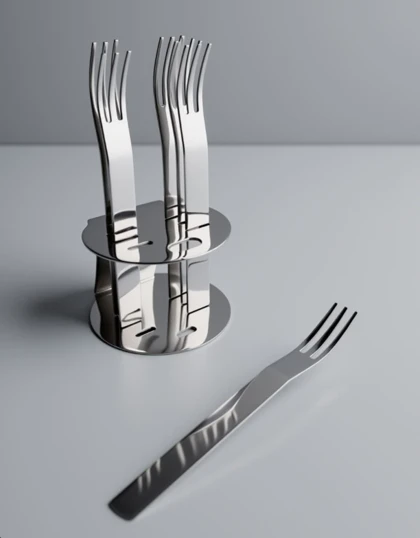 چنگال دسر خوری 6 عددی استند دار نقره ای