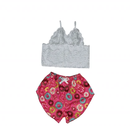 ست نیم‌تنه گیپور و شلوارک طرح دونات 133