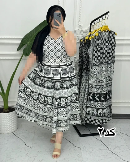 سارافون ساحلی لنگی سفید مشکی 1378