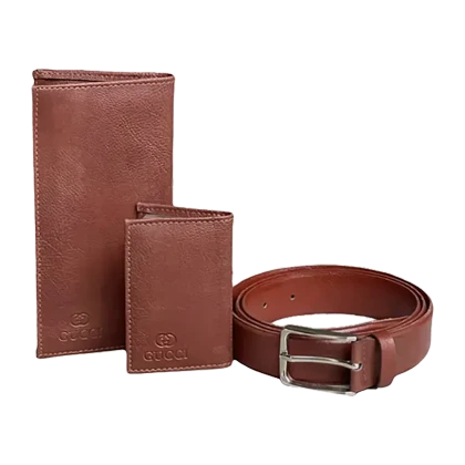 ست هدیه سه تکه کیف پول و کمربند و جاکارتی مردانه چرمی gucci LUXURY-2934