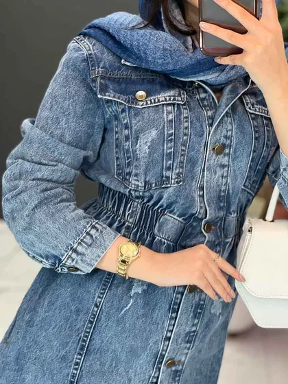 مانتو جین کمرکش چاک‌دار