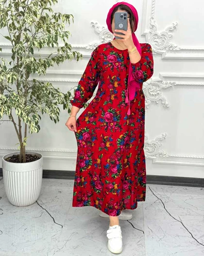 پیراهن ساحلی نخی ترکمنستان گل درشت 4151