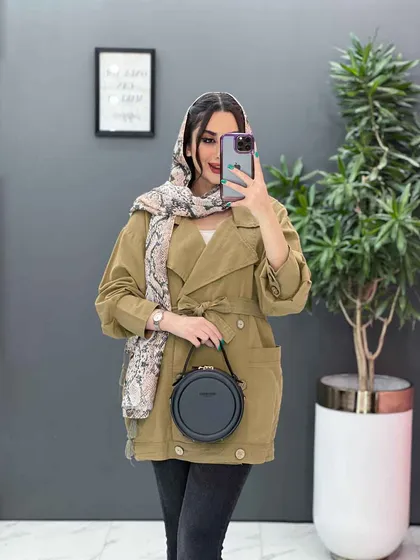 مانتو لینن آستین پیله دکمه چوبی