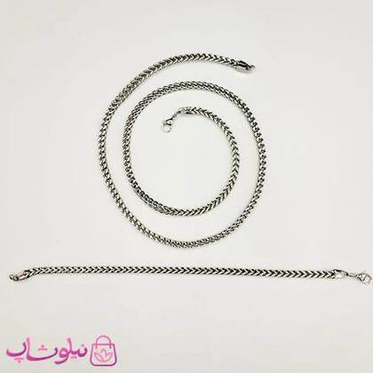 ست گردنبند و دستبند مردانه فرانکو (میرو) استیل نقره ای کد 750