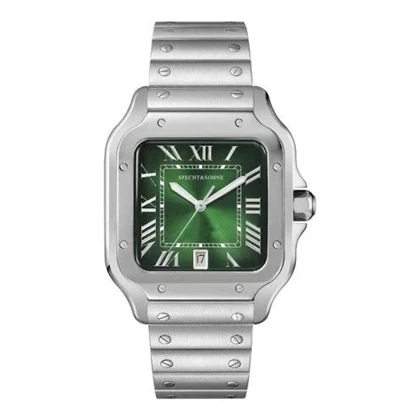 ساعت کارتیر سانتوس فلزی مردانه نقره ای صفحه سبز Cartier Santos metal
