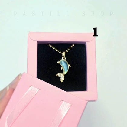 گردنبند دلفین سنگ و نگین استیل همراه باکس