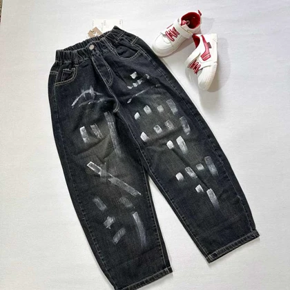 شلوار جین زغالی مدل رنگی مام استایل اورجینال