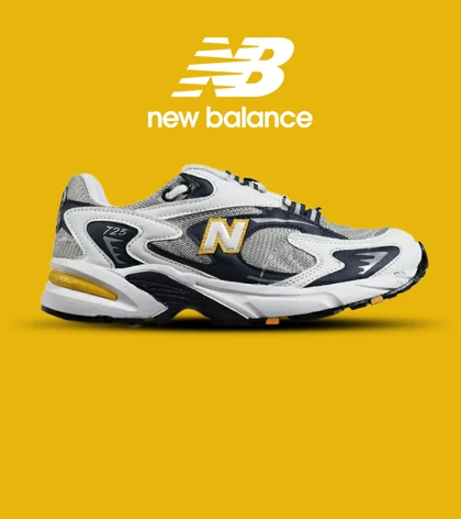 کفش کتانی مردانه و زنانه طوسی زرد مشکی NEW BALANCE 725 مدل 7387