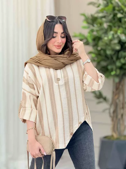 شومیز راه راه پایین هلال چهاردکمه
