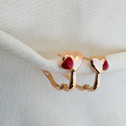 گوشواره قلب طلایی و قرمز ژوپینگ