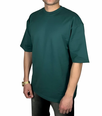 تیشرت آستین کوتاه سبز ساده پارچه ماکان