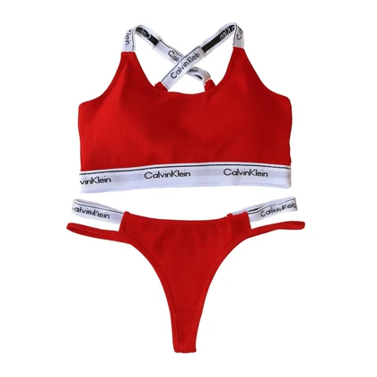 ست نیم‌تنه و شورت Calvin Klein رنگ قرمز کبریتی فانتزی کد 5000