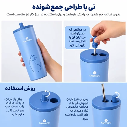 تراول ماگ نی دار دوجداره سانتکو SANTECO مدل HGA-750-001A ظرفیت 750ml