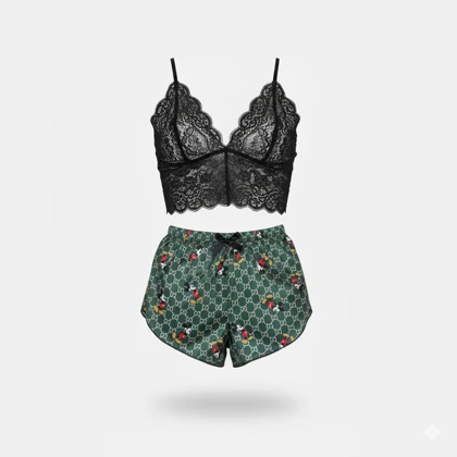 ست نیم‌تنه گیپور و شلوارک طرح میکی ماوس 057