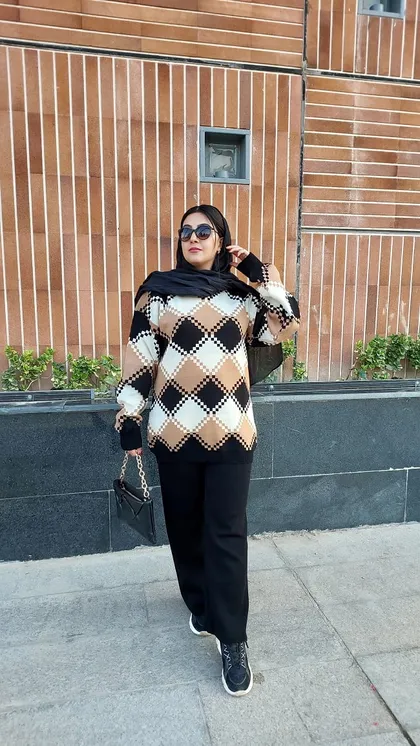 ست پلیور و شلوار چهارخانه زنانه ترک طرح مهرسا