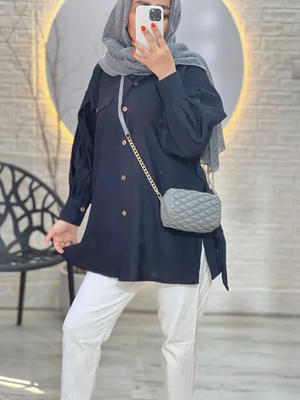 مانتو تابستانه دکمه چوبی