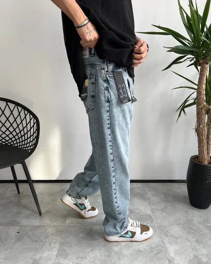 شلوار بگ استایل آبی وسط ساده BALENCIAGA