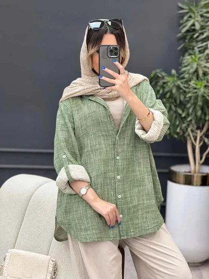 مانتو لینن آبرنگی آستین پاگن