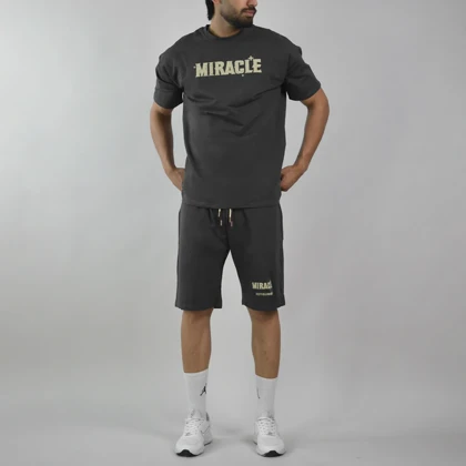 ست تیشرت و شلوارک اسپرت شنگلی مدل T110 طوسی تیره