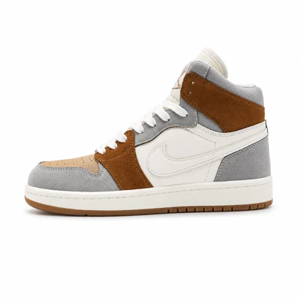 کفش و کتانی مردانه ساق‌دار مدل NIKE JORDAN 1 رنگ سفید طوسی کد 2140