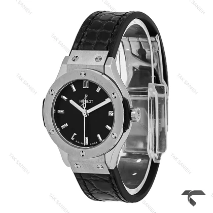 ساعت هابلوت زنانه مینی استیل بند چرم مشکی Hublot-10637-L