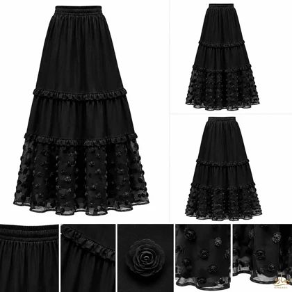 دامن ترکیبی با تور گل رزی