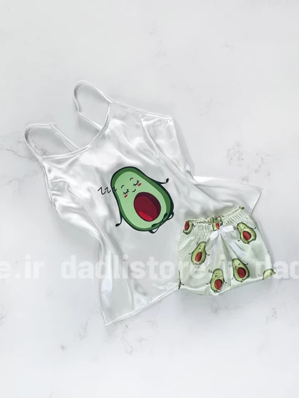 لباس خواب تاپ و شورتک ساتن طرح آووکادو