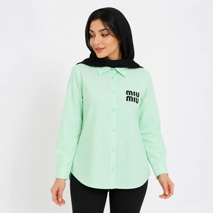 مانتو نخی زنانه طرح MIUMIU یقه انگلیسی سبز پسته ای وارداتی