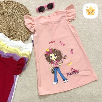 سارافون دخترانه پارچه بوگاتی چاپ دختر