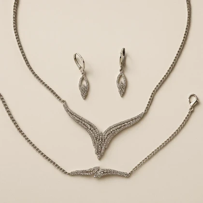 سرویس استیل نقره‌ای نگین‌دار با گارانتی