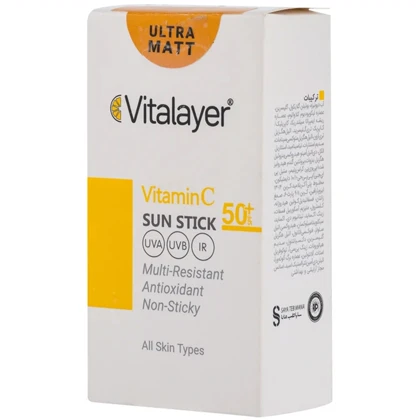 ضد آفتاب استیکی ویتالیر حاوی ویتامین سی با SPF50 بی رنگ مناسب انواع پوست 15 گرم