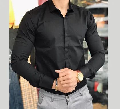 پیراهن مردانه ساده رنگ مشکی