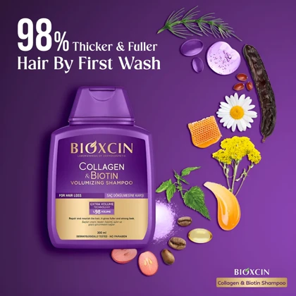 شامپو حجم دهنده و ضد ریزش بیوکسین بنفش Bioxcin حجم 300 میلی لیتر