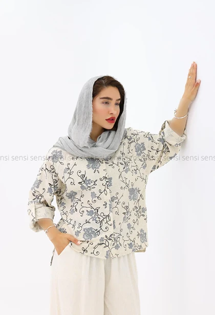 ست شومیز شلوار نچرال طرحدار
