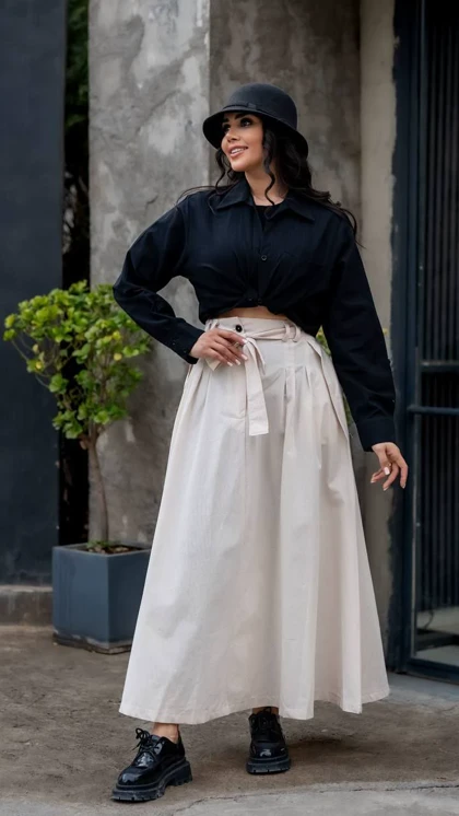 دامن 3 پیل کمربند دار مدل پناه  کد 50281