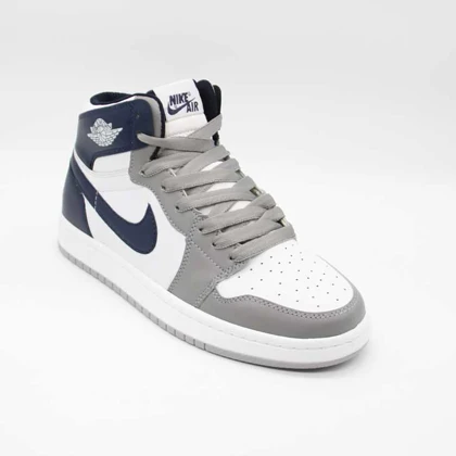 کتانی جردن 1 ساق‌دار سفید سرمه ای کد 6624