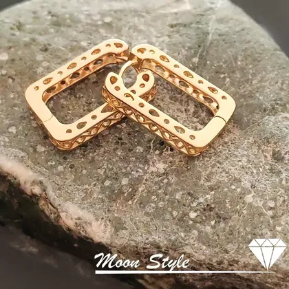 گوشواره زنانه توربافت مربعی ژوپینگ آبکاری طلا