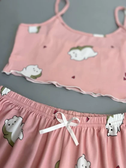 ست سه تیکه نیم‌تنه،شلوارک و شلوار کد 2838