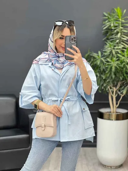 مانتو لینن دکمه مخفی دو جیب
