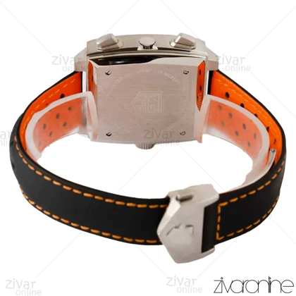 ساعت تگ هویر موناکو مردانه صفحه آبی نارنجی بند چرم 104142
