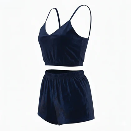 ست نیم‌تنه و شلوارک مخمل سرمه ای