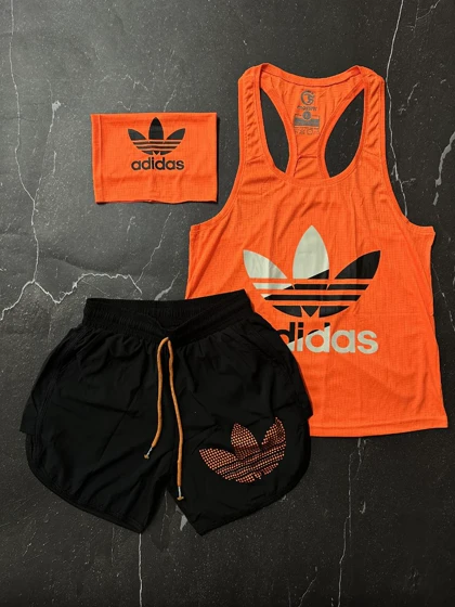 پکیج کد E1047 شامل رکابی + شلوارک + اسکارف آدیداس با 5 رنگ متنوع 🔥