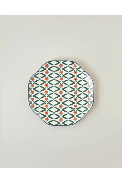 بشقاب دسر Bone China English Home مدل Nostalgic Petals - سبز