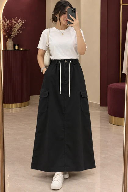 دامن کتان کارگو کژال کد 6020