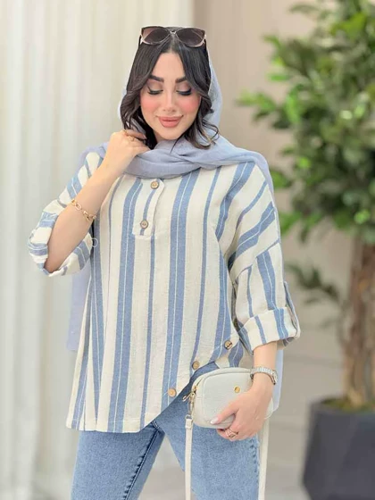 شومیز راه راه پایین هلال چهاردکمه