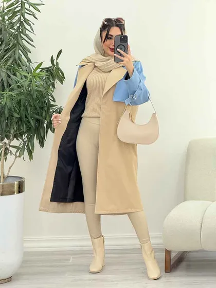 بارانی جین ترکیبی دو جیب