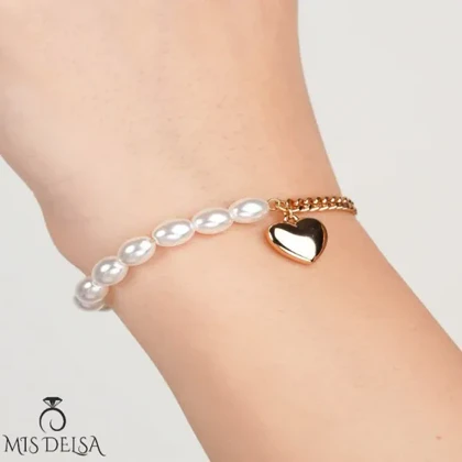 دستبند قلب و مروارید ژوپینگ