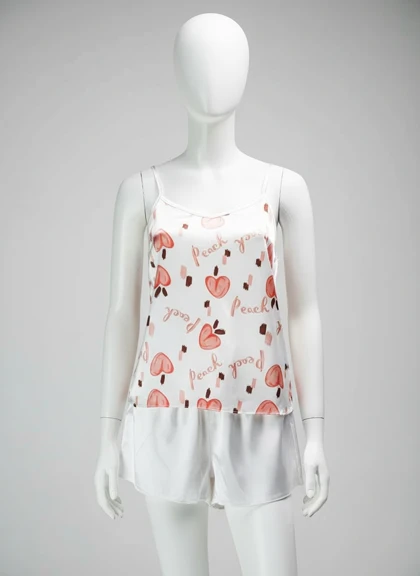 ست لباس خواب تاپ و شورتک ساتن طرح هلو